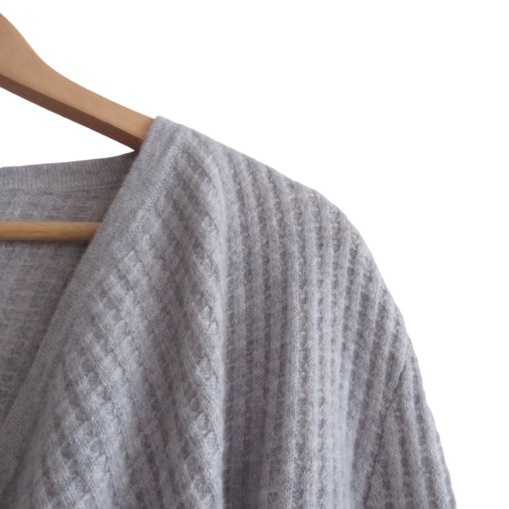 Garnet Hill Grey Cashmere Cardigan Sweater Size Large Open Front Long Line - Picture 4 of 10